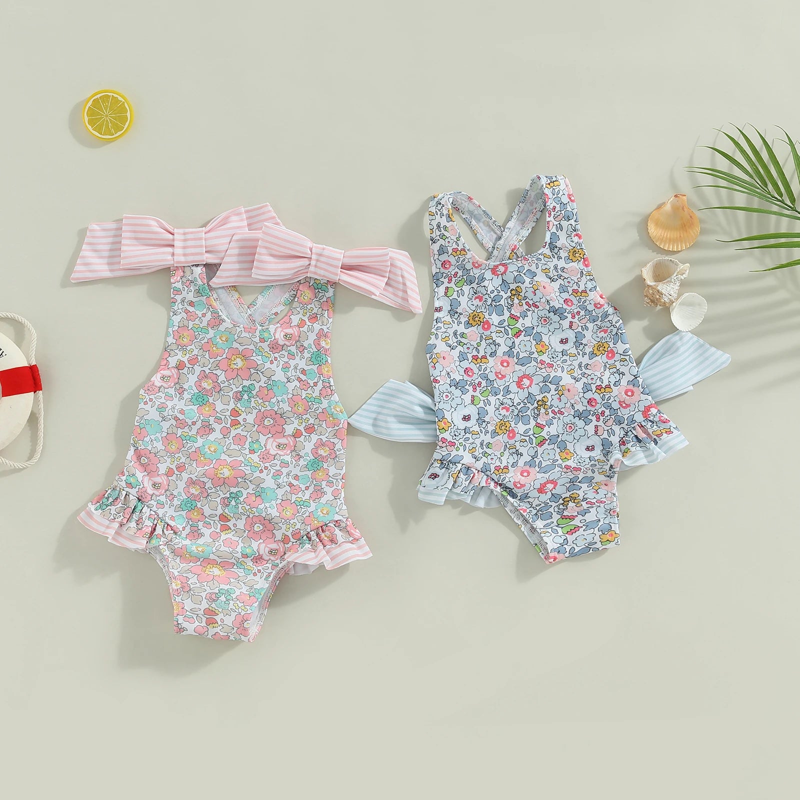 Maillot de bain bébé fille – Body floral à volants sans manches