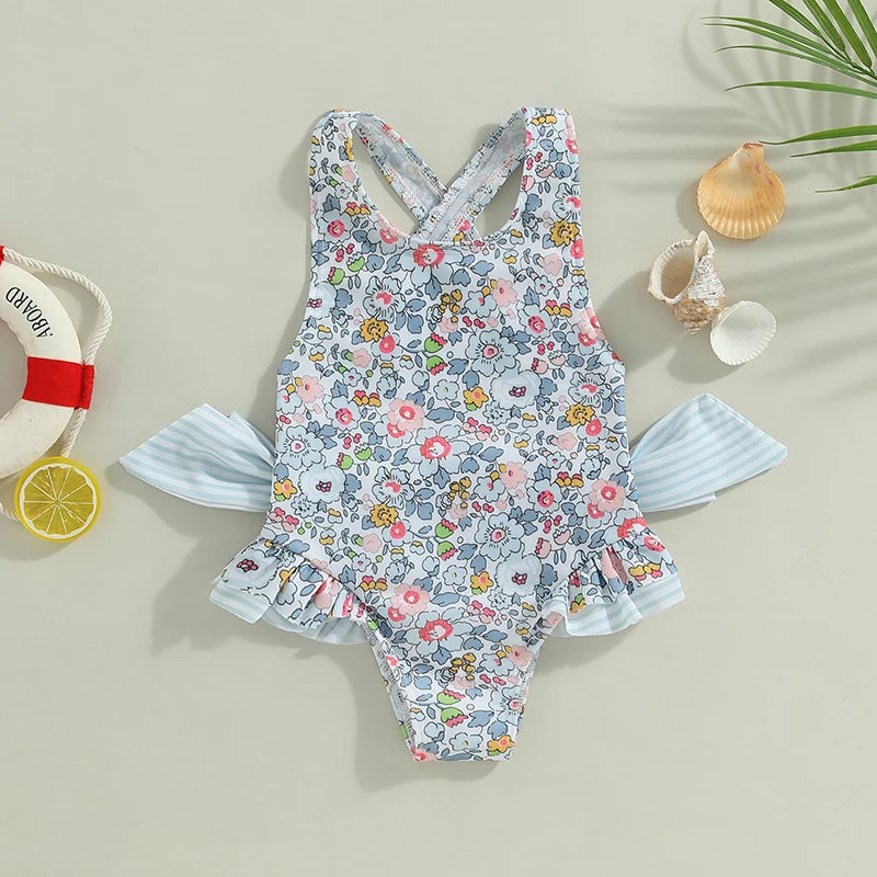 Maillot de bain bébé fille – Body floral à volants sans manches