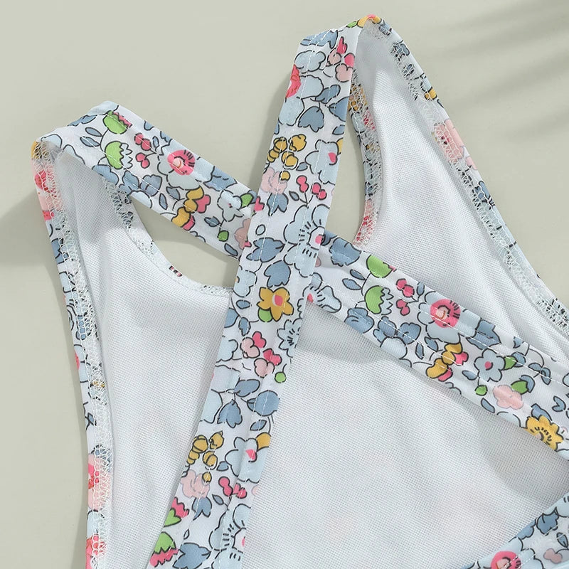 Maillot de bain bébé fille – Body floral à volants sans manches