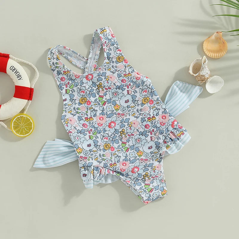 Maillot de bain bébé fille – Body floral à volants sans manches