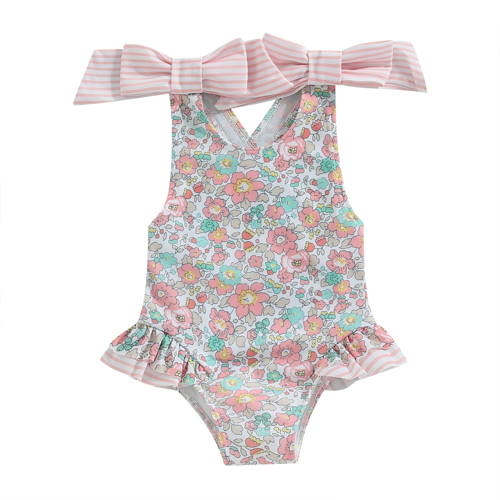 Maillot de bain bébé fille – Body floral à volants sans manches