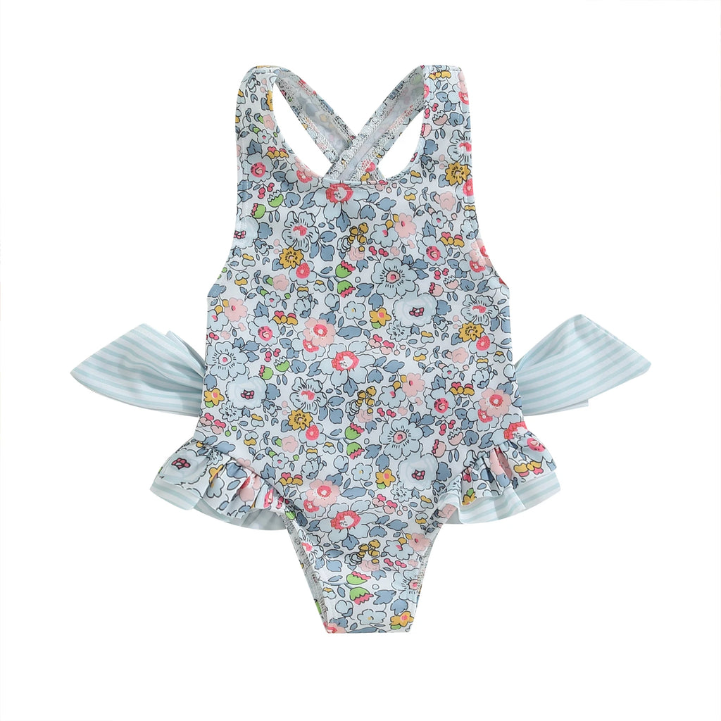 Maillot de bain bébé fille – Body floral à volants sans manches