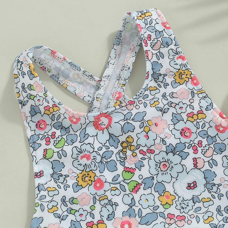 Maillot de bain bébé fille – Body floral à volants sans manches